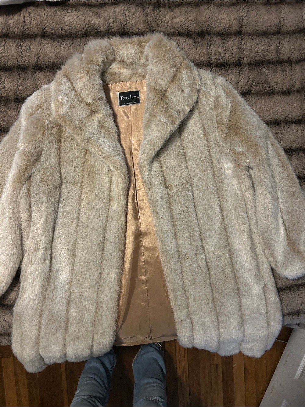 Terry Lewis Classic Luxuries Light Cream Faux Fur Pea Coat